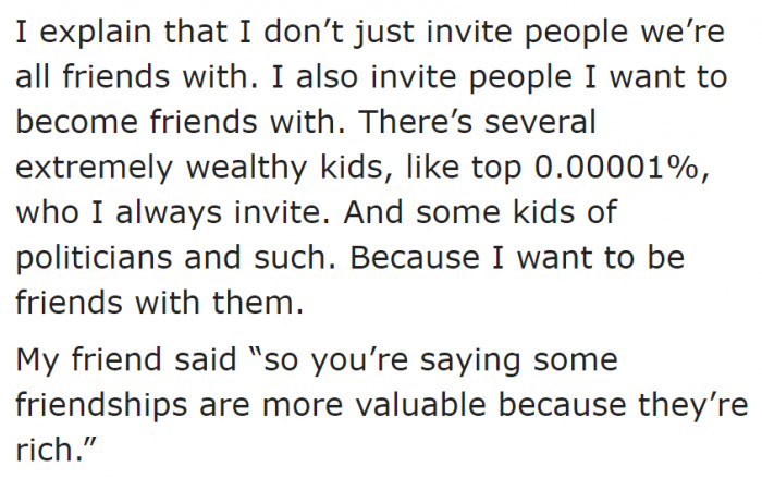 She only wants the rich kids to come to the wine tasting events.