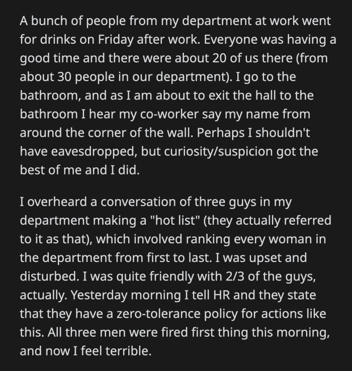 Since it wasn't a formal work event, did they really break any company policy?