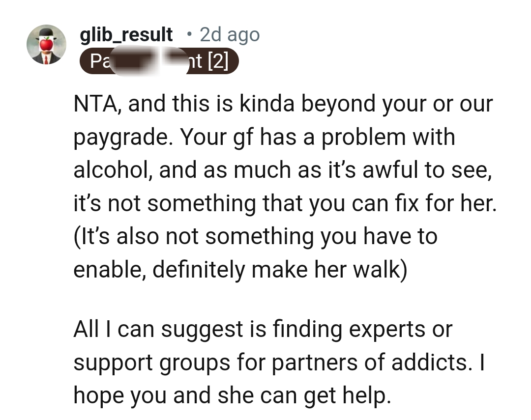 The OP can find experts or support groups for partners of addicts