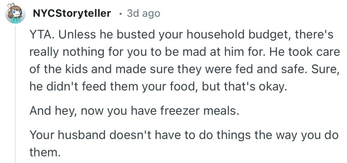 “Your husband doesn't have to do things the way you do them.”