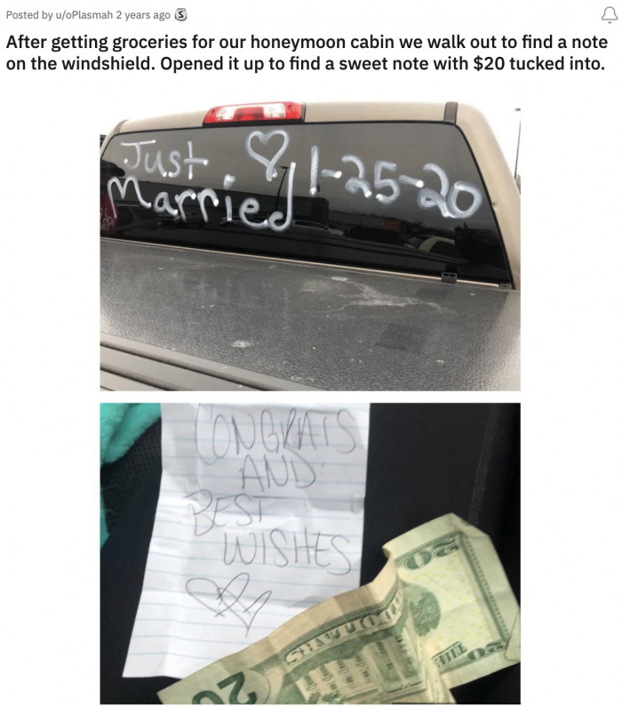 13. The best and most unexpected note from a stranger to send newlyweds off on their new adventure!