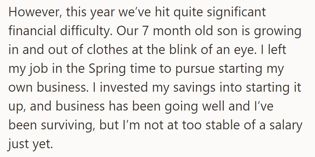 Financial strain from their baby's needs and his new business, despite its promise, brings instability.