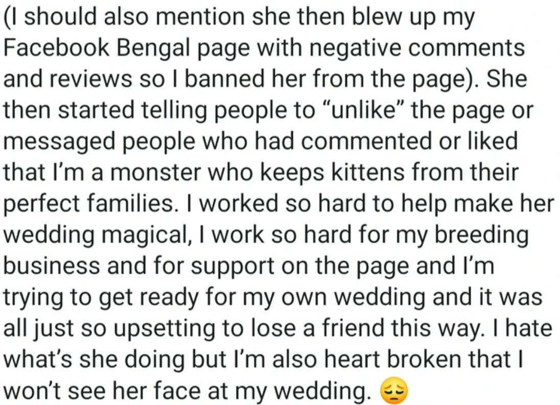 OP’s friend went further to drop negative comments on their Bengal Cat page on Facebook