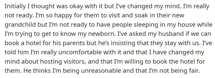 She invited her husband's parents to come over and meet the baby, but meanwhile, she changed her mind: