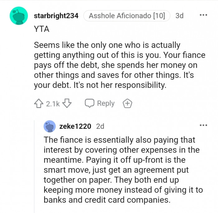 It's your debt, and it's not her responsibility