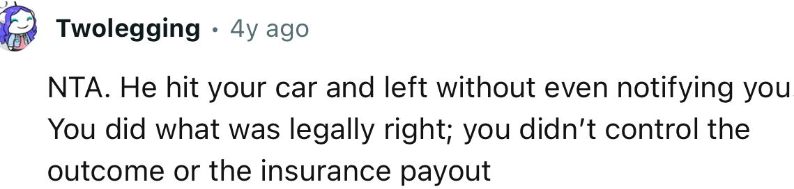 “You did what was legally right; you didn’t control the outcome or the insurance payout.”