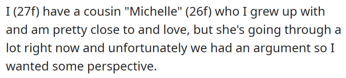 The OP explained she wants some perspective on her argument with a friend, Michelle: