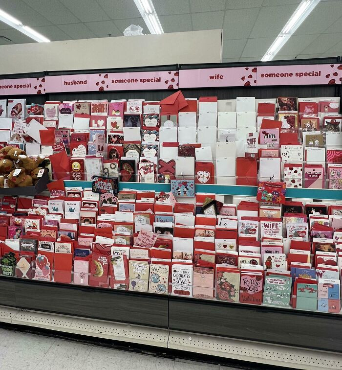 "How Empty The Wife Valentine’s Day Cards Section Is Compared To Husband"