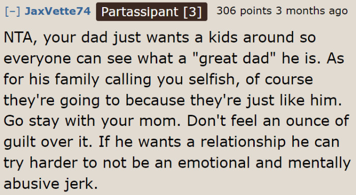 A Redditor thinks that the OP's dad is trying to maintain an image.