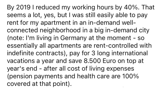 The OP said that he reduced his working hours by 40% in 2019.