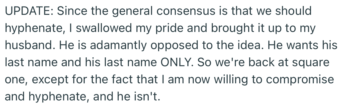 OP Is Willing to Hyphenate Both Their Last Names, but Her Husband Wants the Child to Bear His Last Name Alone