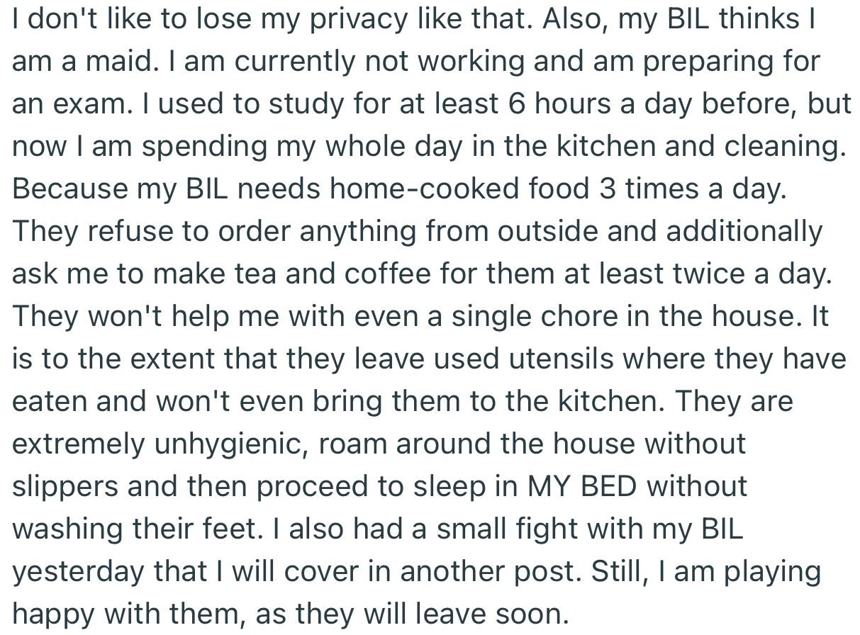 OP Also Complained About Her BILs Being Lazy, Unhygienic, and Treating Her Like a Maid.
