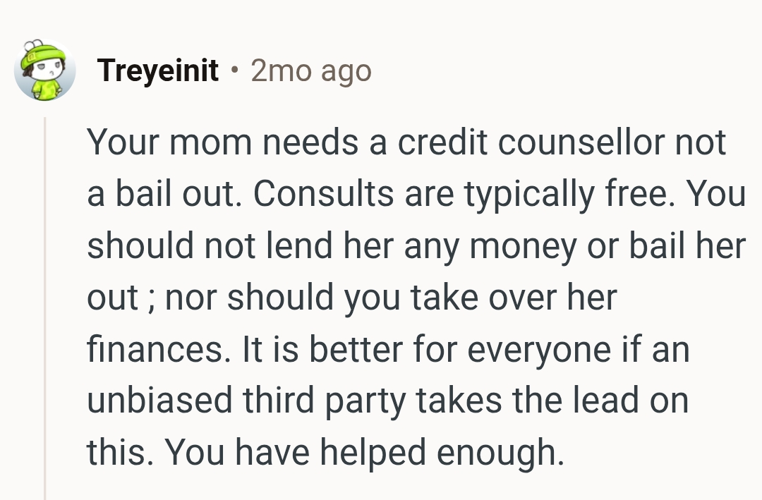 OP's mom needs a credit card counsellor