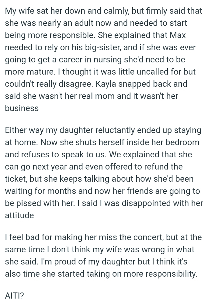 OP said she  can go next year and even offered to refund the ticket