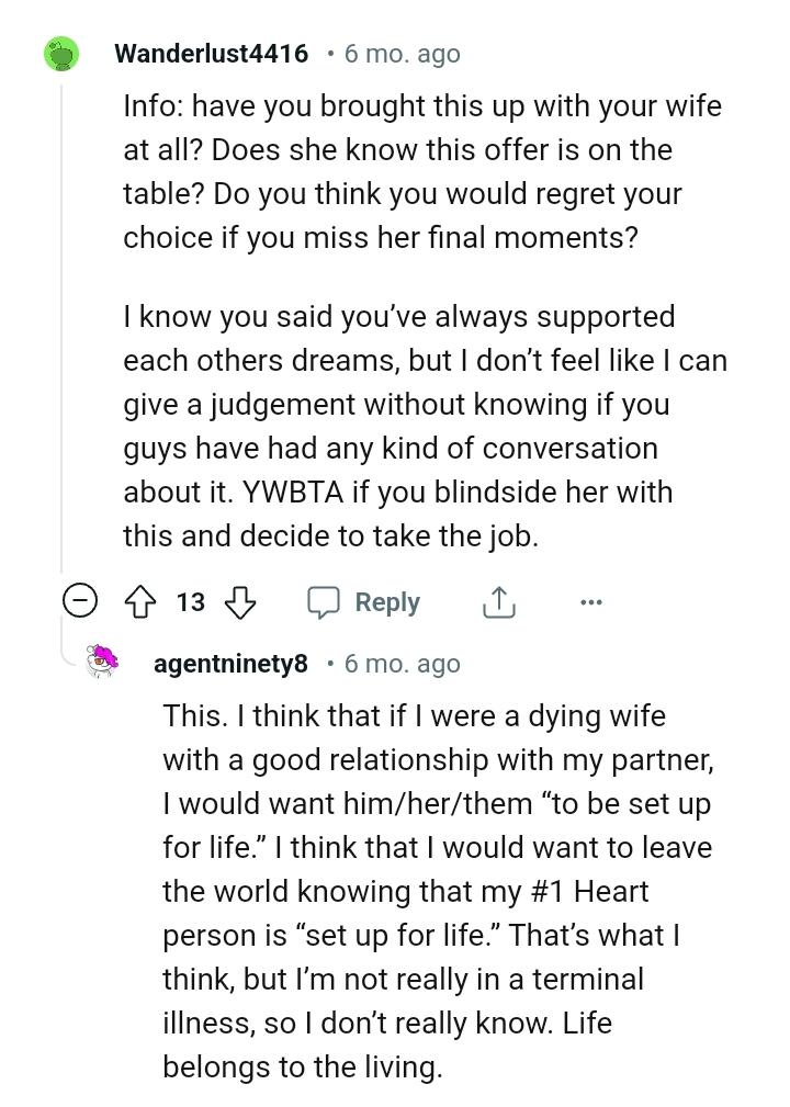 The OP Said They Have Always Supported Each Other's Dreams