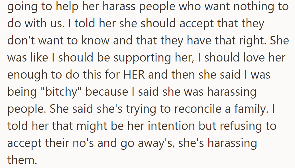 She refused to join in harassing family rejects. Her sister called her 