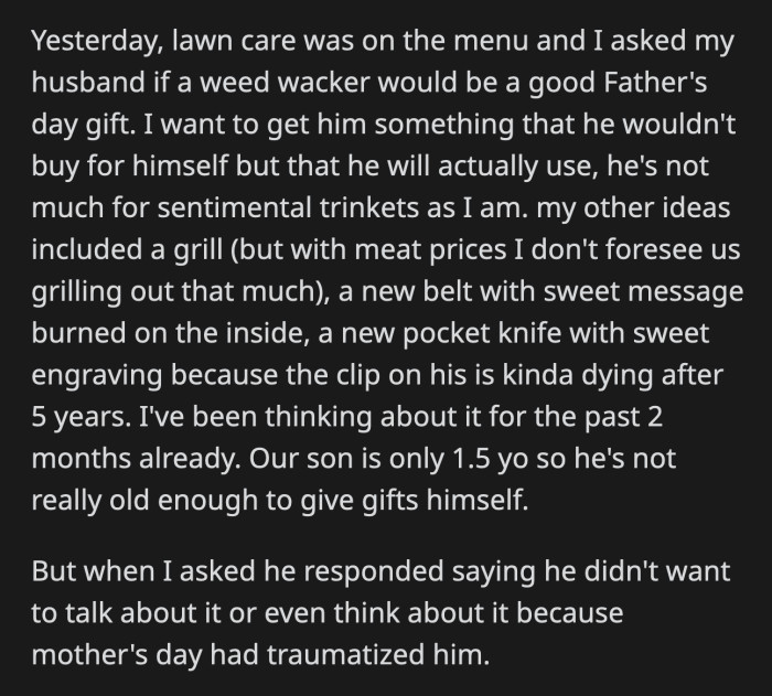 Meanwhile, her husband took OP's art supplies and slapped their son's painted hands onto a paper with some of his favorite words and called it a day.