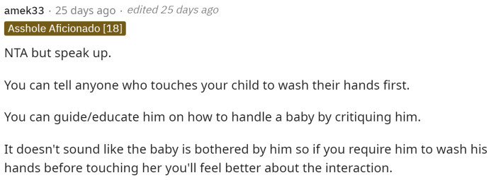OP is NTA, but people encourage him to speak up and tell his brother or inform his parents. It's important to keep his baby safe while also doing so politely, without making his brother feel bad.
