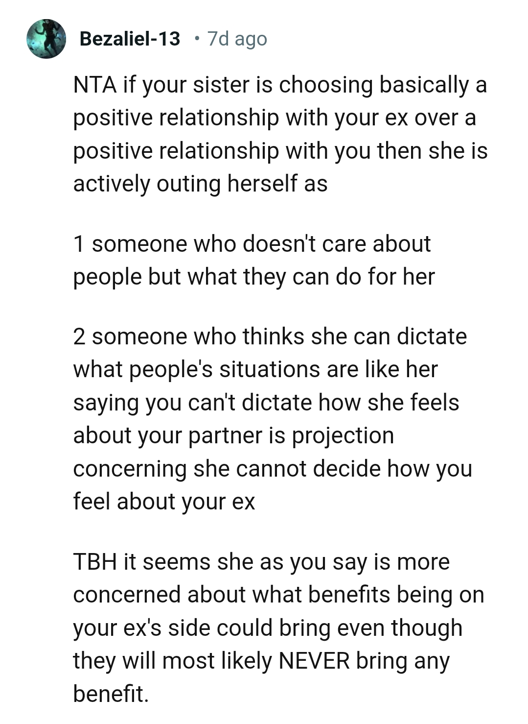 OP's sister is actively outing herself