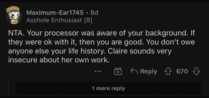 Here's how the Reddit community reacted to the user's post: