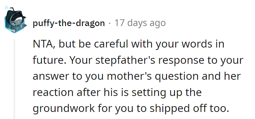 Stepfather's reaction? Cue the shipping forecast for the speaker!