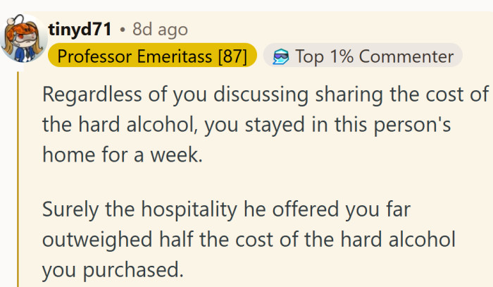 Let’s be honest, “a week of shelter” beats “half a bottle of vodka” every time.