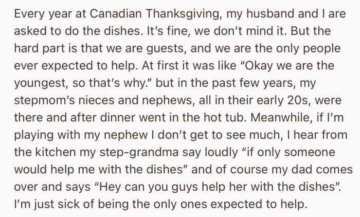 As exciting as the celebration is, OP and his husband are fed up with always doing dishes alone each year, despite being a guest