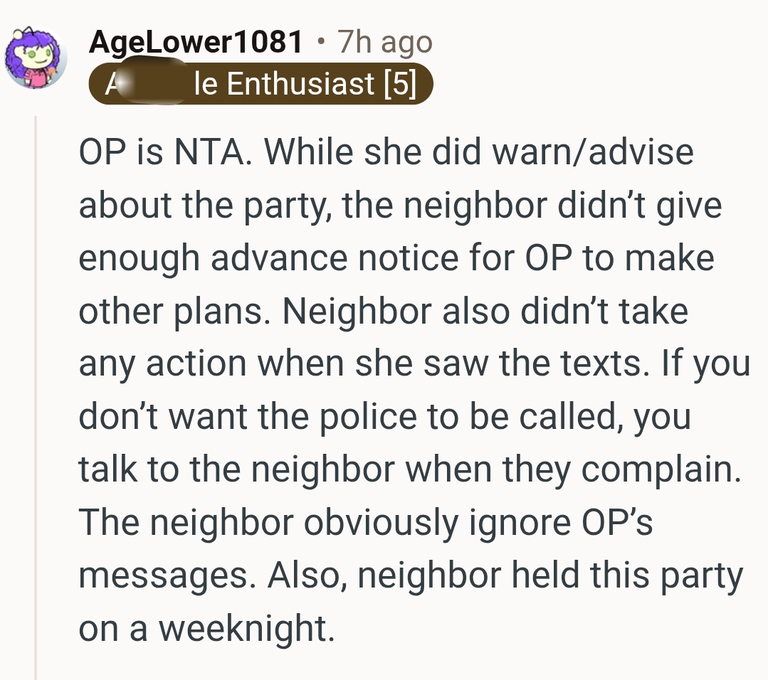 The neighbour took no actions