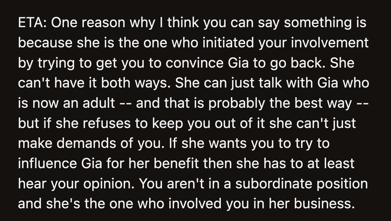 Besides, Gia Is Old Enough Not to Need Her Parents to Co-Parent.