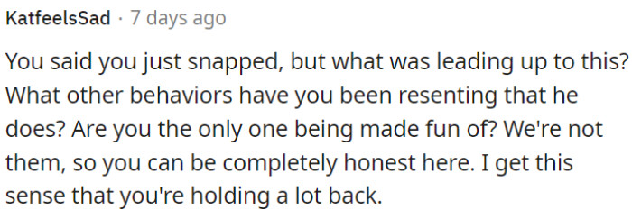 It appears OP might be holding back emotions