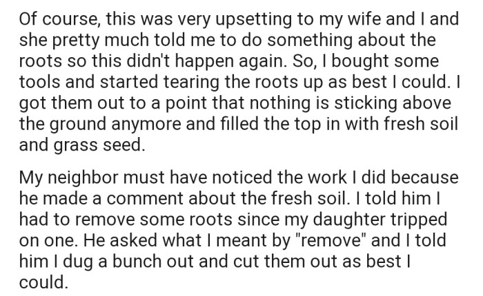 OP had to remove the roots for their children's safety
