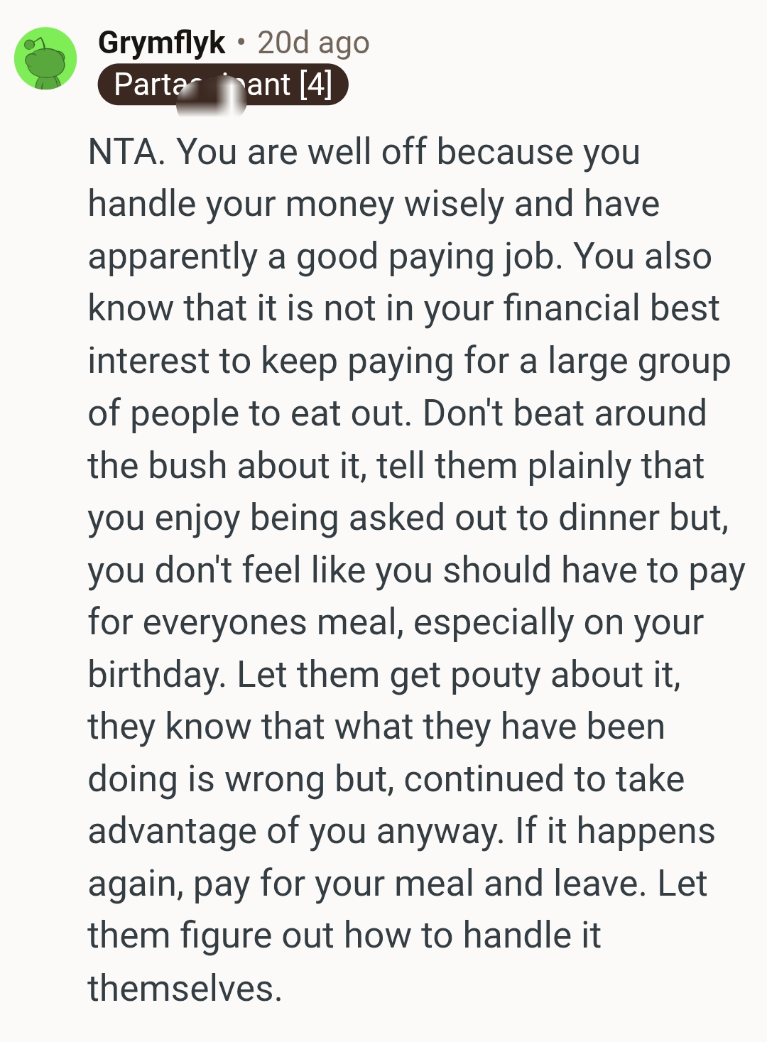 Paying for your own meal