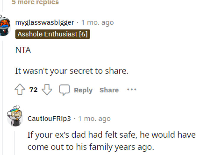 It wasn't at all OP's secret to share, and we are glad she respected that.