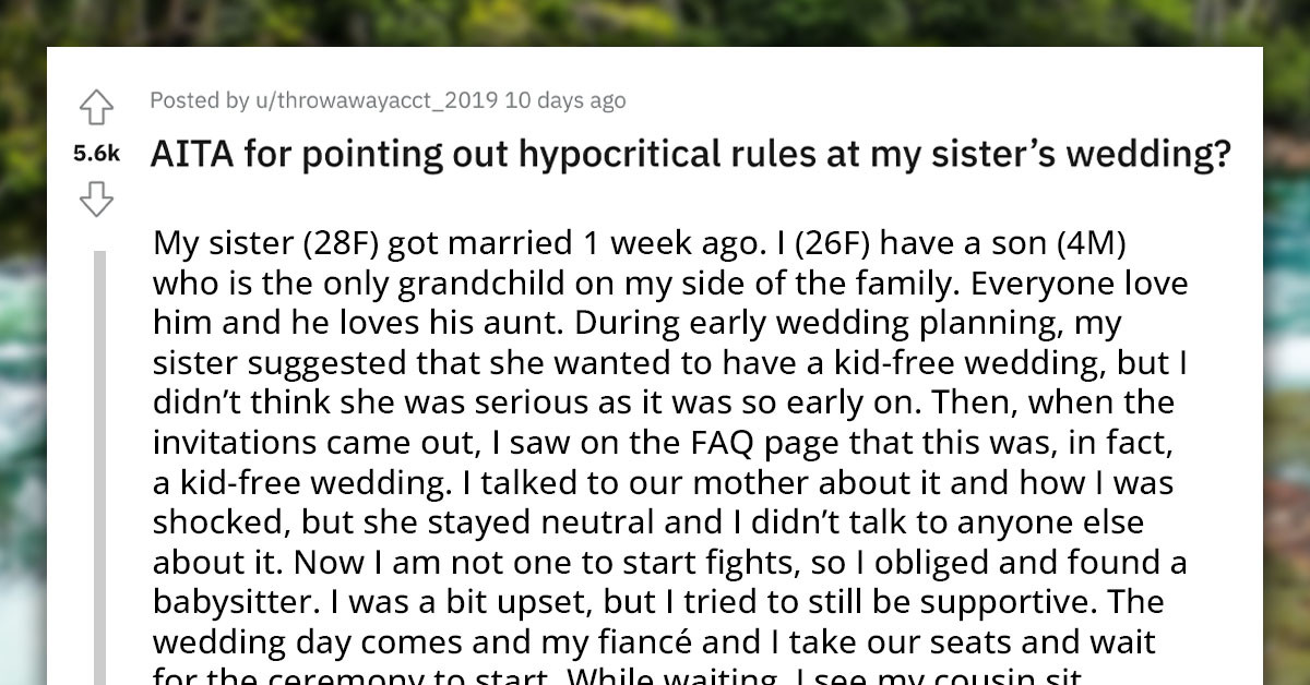 Woman Sights Cousin With Her Child At Her Sister's Kid-Free Wedding, Decides To Cause A Scene