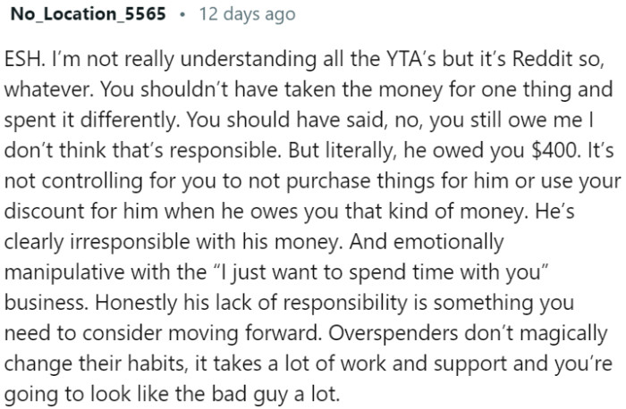 Taking the money for one purpose and using it differently was not responsible