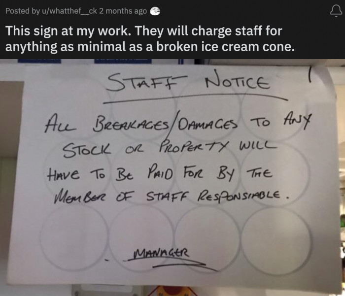 2. Sounds like going off the employee handbook and unreasonably profiting off employees