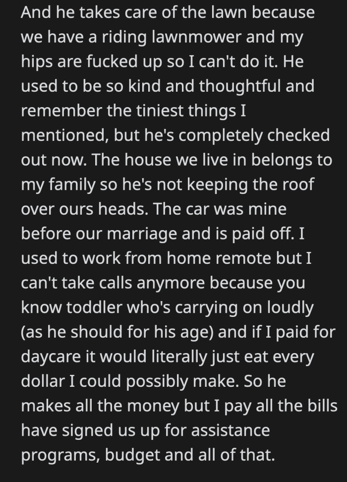 OP carries most of their responsibility and the mental load of preparing everything else