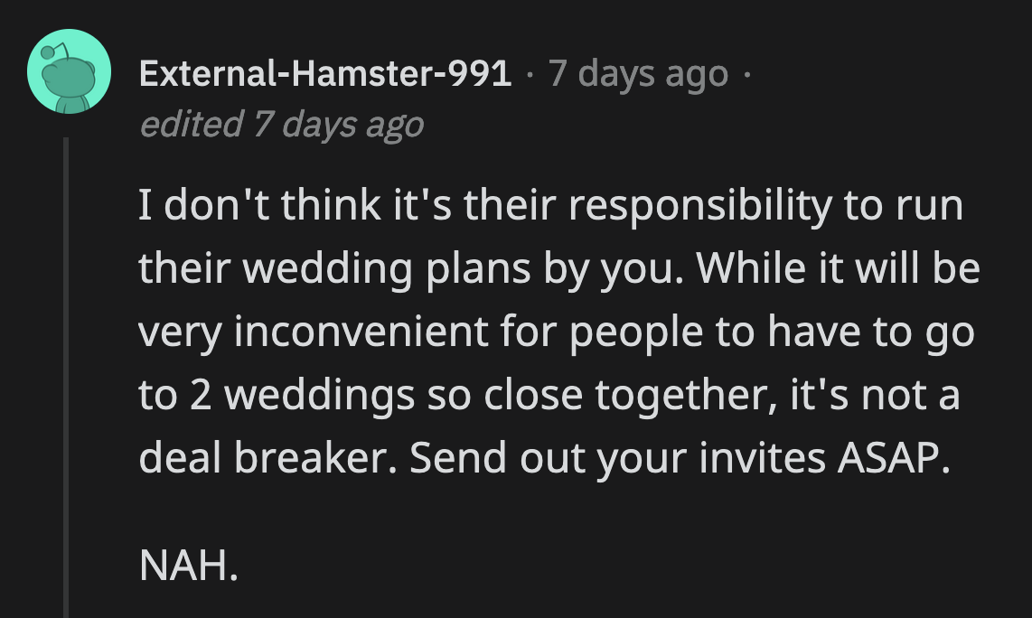 OP's promptness in sending their save-the-dates and wedding invites out will determine their number of guests.