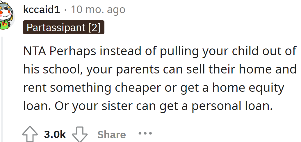 A Redditor suggested a solution that doesn't include only the OP's sacrifice