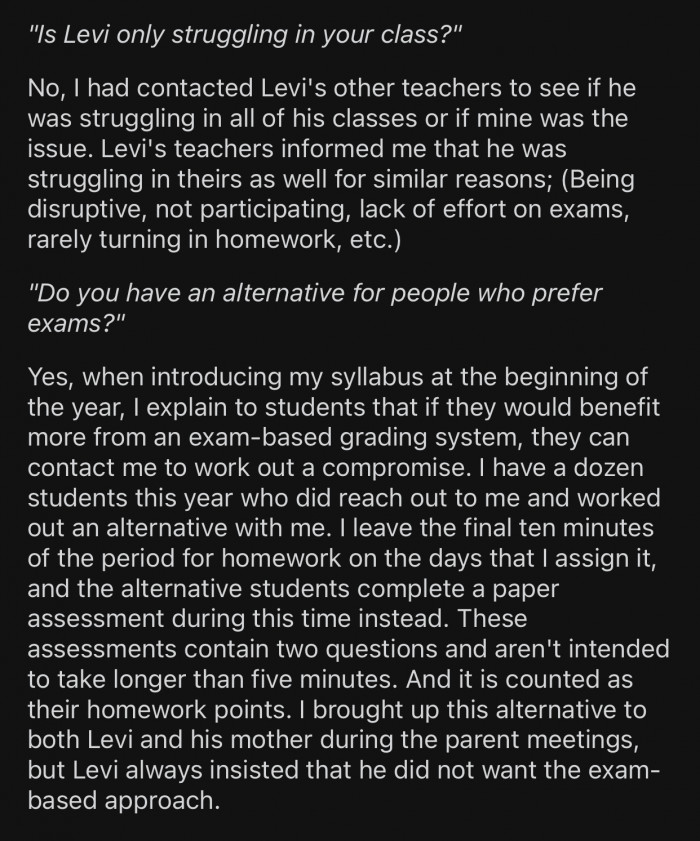 Levi was struggling in a lot of other classes.