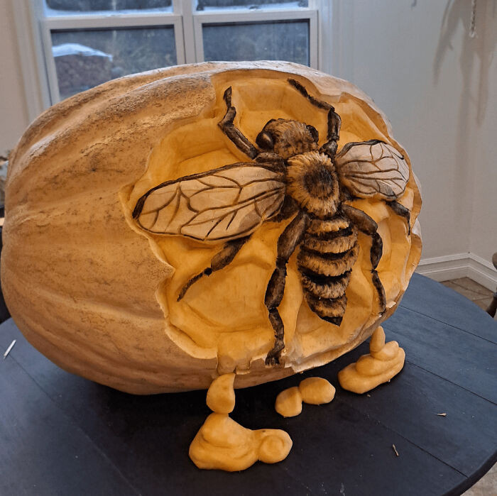 "Realistic Bee: Carved Giant Pumpkin"