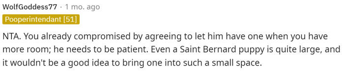 He does need to be patient, and most people are telling her that she's NTA for this, especially since she already compromised for her boyfriend.