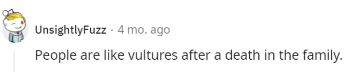 Indeed, it seems the scavengers of family dynamics often emerge after a loss, circling like social vultures.
