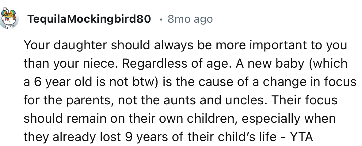 “Your Daughter Should Always Be More Important to You Than Your Niece. Regardless of Age.”