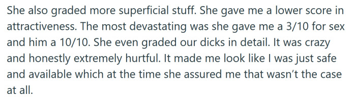 The OP was devastated to have been given a 3/10 for sex.