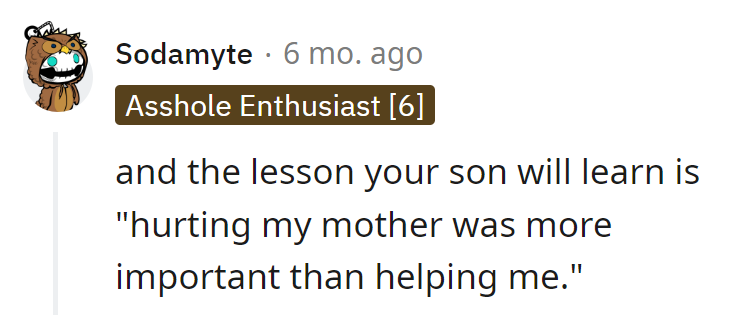 Prioritizing Pettiness Over Parental Support—a Masterclass in Misplaced Priorities.