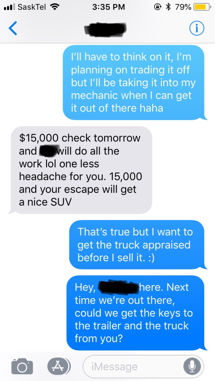 OP's wife said she would think about it. She was planning on taking the truck to a mechanic before trading it in anyway.