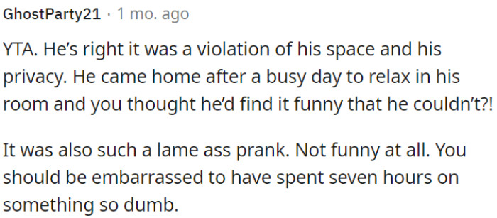 The action was a violation of his privacy.