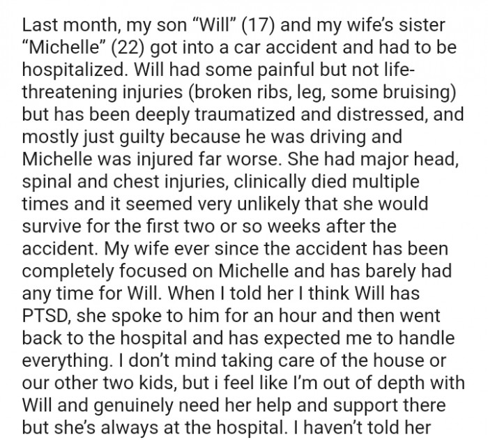 The OP's son has been deeply traumatized and distressed, and mostly just guilty because he was driving