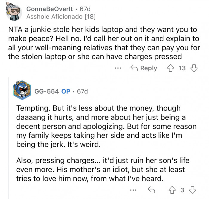 If OP presses charges, it could ruin the cousin's life even more.